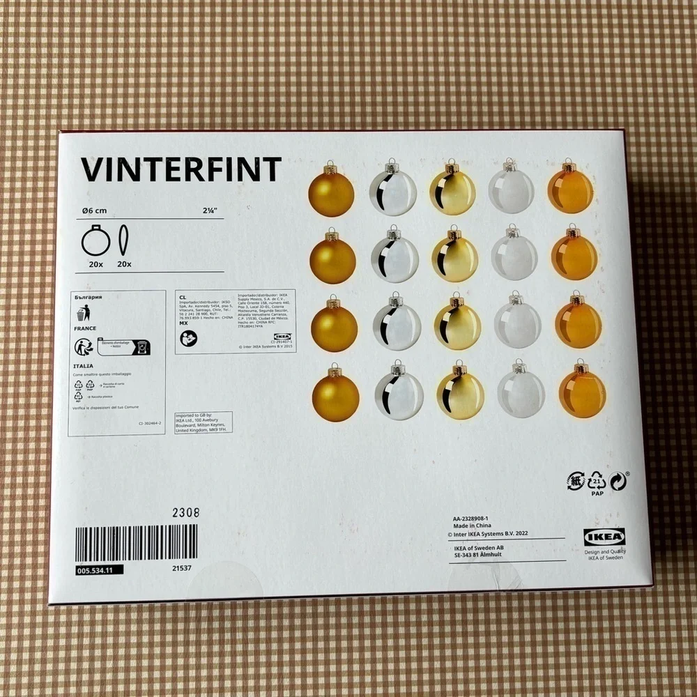 IKEA VINTERFINT‎ BOX OF 20 GLASS MULTICOLOR ORNAMENTS. NEW